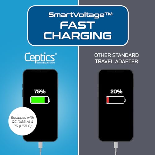Ceptics Switzerland Plug Adapter, Travel with QC 3.0 & PD, Safe Dual USB & USB-C - 2 USA Socket Compact & Powerful - Quick Charge 3.0 & Power Delivery - Type J AP-11A - Fast Charging - size: 1 Pack, style: Type J - PD 20W USB-C