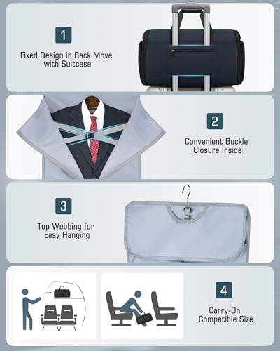 RAINSMORE Garment Bag for Men, 45L Convertible Suit Travel Bag, Blue - color: Blue