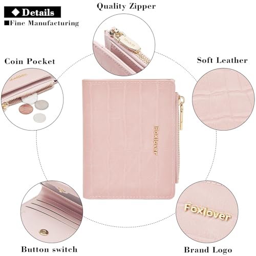FOXLOVER Small Wallet for Women RFID Blocking Bifold Slim Credit Card Case - color: 04-pink