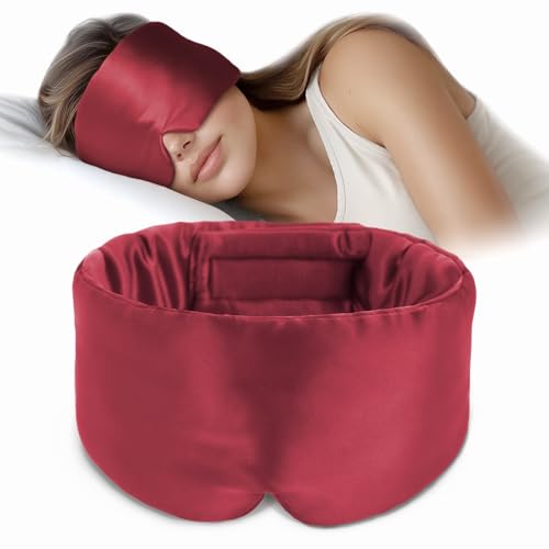 OLESILK 100% Mulberry Silk Sleep Mask, Large Size, Pressureless, Blackout - color: Burgundy