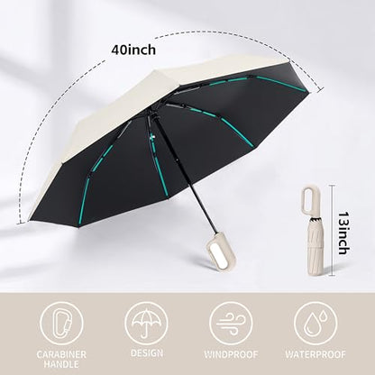 Compact Automatic Folding Umbrella – Portable Backpack Umbrella with Hook - color: white