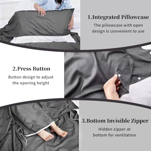 Sleeping Bag Liner, Compact Travel Sheets for Hotel Hostel - color: Silver Gray, size: 82.7" X 70.9"