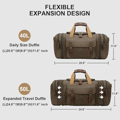 Waxed Canvas Duffel Bag 50L, Army Green - color: Army Green