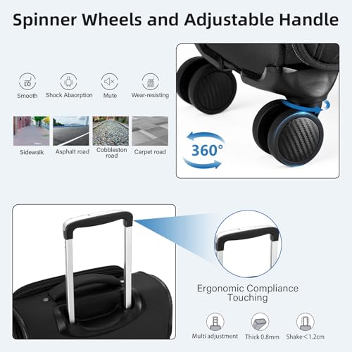 HanTrip 16 Inch Underseat Small Carry On Luggage with Spinner Wheels, Black - color: Black