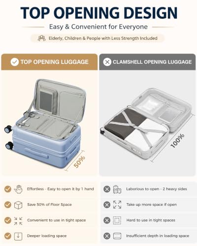 Hanke 20 Inch Top Opening Expandable PC Carry On Luggage with TSA Lock,50L - color: Mist Blue, size: 20 Inch