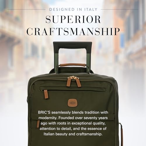 Bric's X-Travel 21” Carry-On Spinner – Airline Approved Luxury Softside Luggage with 360° Wheels, Recycled Water-Resistant Fabric, Interior Pockets, and Leather Details – Olive - color: Olive, size: Carry-On