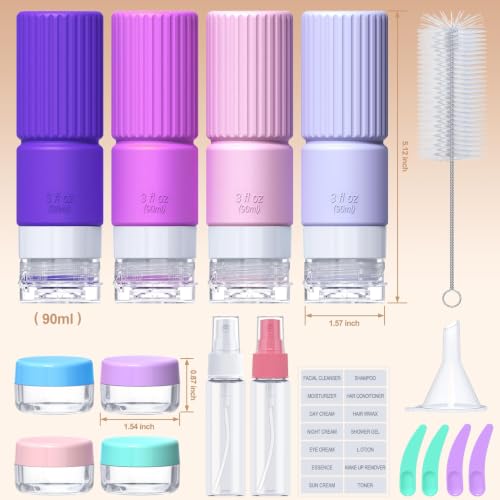 Tocelffe Travel Bottles for Toiletries,TSA Approved Silicone Travel Containers for Toiletries,Leak Proof Refillable Liqus Shampoo And Conditioner Travel Essentials toiletry Bottles - color: Purple
