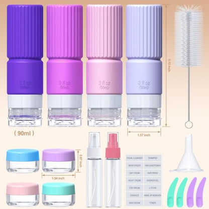 Tocelffe Travel Bottles for Toiletries,TSA Approved Silicone Travel Containers for Toiletries,Leak Proof Refillable Liqus Shampoo And Conditioner Travel Essentials toiletry Bottles - color: Purple