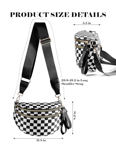 Checkered Crossbody Bag Bum Bag for Women,Spacious Fanny Packs Belt Bag - color: Black and White Checkered