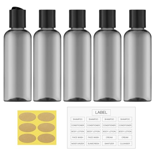 Travel Bottles for Toiletries, 3.4 oz Travel Size Containers, 5pcs, Black - color: Black