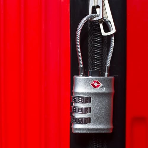 Luggage Locks TSA Approved, Small Padlock Combination with Cable, TSA Locks for Luggage, Combo Padlock with Code, for Travel Suitcase, Gym Locker, Gun Case, Backpack Zipper (Black+Silver) - color: Black+Silver, style: Flexible Cable