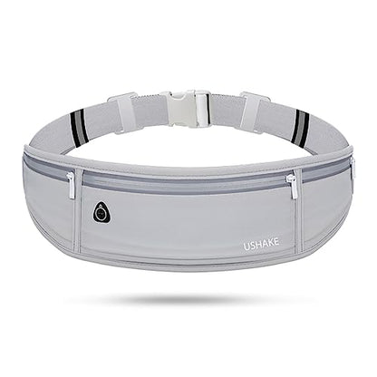 USHAKE Slim Running Belt, Bounce Free Fanny Pack Phone Holder - color: Light Grey