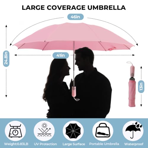 ZDSSM Inverted Umbrella for Rain, Compact Windproof Auto Open Close - color: Pink