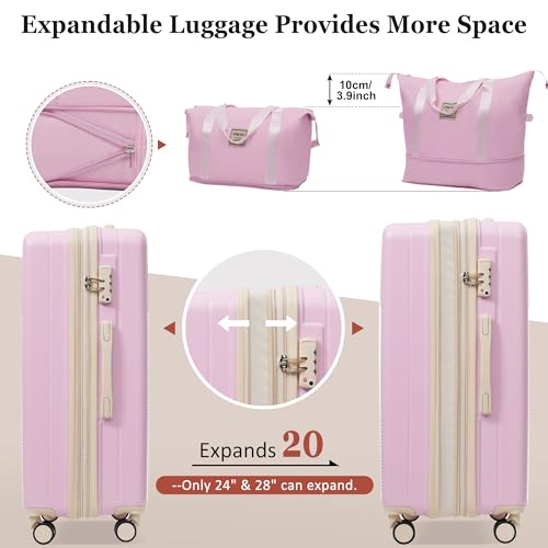 Merax Hardside Luggage Set,5 Piece Half Opening Suitcase Set,Pink - color: Light Pink, size: 5 Piece(20/24/28/DB/TB)