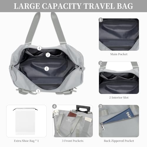 Rolling Duffel Bag with Detachable Wheels & Handle,Expandable Foldable Travel Duffle Bag,Carry on Luggage Large Tote Bag for Gym Overnight Weenkend Trip(Grey) - color: Grey with Handle