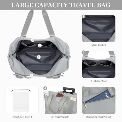 Rolling Duffel Bag with Detachable Wheels & Handle,Expandable Foldable Travel Duffle Bag,Carry on Luggage Large Tote Bag for Gym Overnight Weenkend Trip(Grey) - color: Grey with Handle