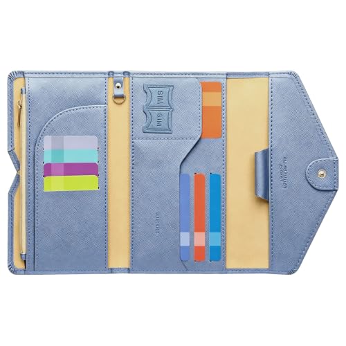 Passport Holder Passport Wallet Travel Essentials Document Organizer, Passport Cover Rfid Travel Wallet Womens | RFID secure, 6 card slots, 10 sim pockets, passport holder with zip-around wallet, slim fit for women travelers. - color: #15 Distant Blue