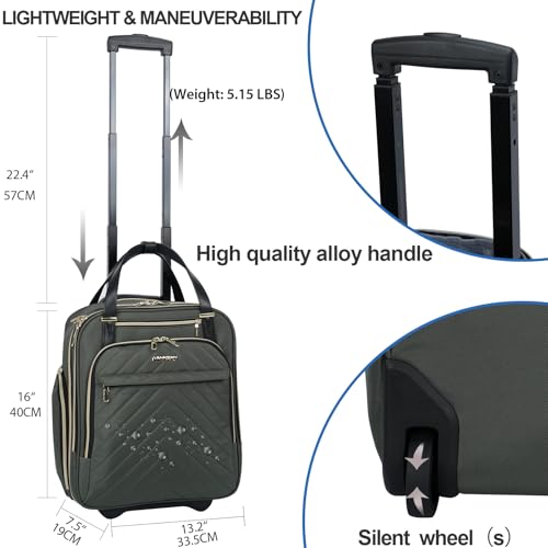 VANKEAN 16" Underseat Rolling Suitcase Travel Business Lightweight - color: Gold Army Green