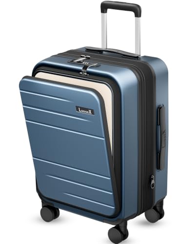 LUGGEX Carry On Front Pocket Suitcase, Expandable Polycarbonate, Blue, 21" - color: Blue, size: 21 Inch