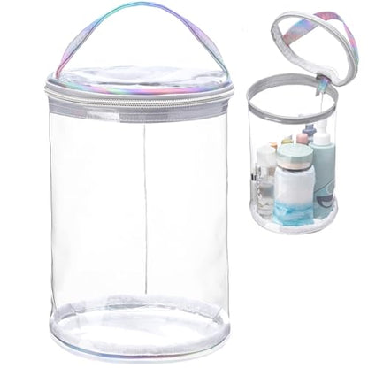 Sanwuta Clear Lotion Bag Sunscreen Toiletry Cylinder Makeup Bag, Silver | Heavy Duty Travel Organizer Pouch Waterproof Cosmetic Pouch with Handle Zipper Gift for Summer Beach Pool Airport Women - color: Silver