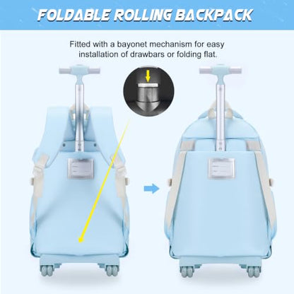 DIGOBAY Rolling Backpack for Girls with Lunch Bag & Pencil Case - color: Blue