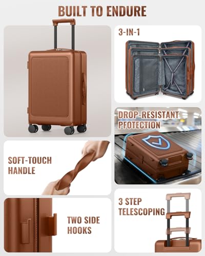 Joyway 3-Piece Hardshell Luggage Set, Spinner Wheels, 20 24 28 Inch, Brown - color: Cognac Brown, size: 3-Piece Set (20/24/28)