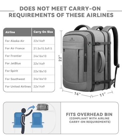 AREYTECO 55L Travel Laptop Backpack for Men, Extra Large Backpack - color: Grey, size: 18.4 Inch (22''x14''x11'')