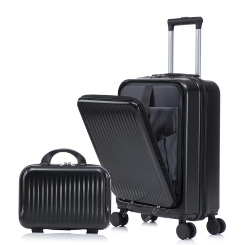 Merax Carry On Luggage,20 IN Top Open Suitcase with 14 Inch Cosmetic Case - color: Black, style: Modern