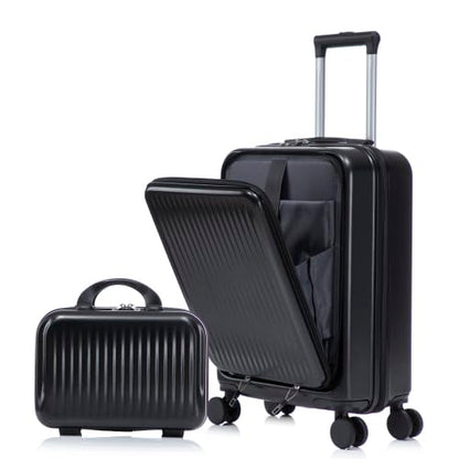Merax Carry On Luggage,20 IN Top Open Suitcase with 14 Inch Cosmetic Case - color: Black, style: Modern