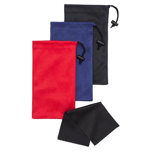 Mamlyn Premium Quality Microfiber Sunglasses Pouch With Spring Fastener - color: Black Blue Red
