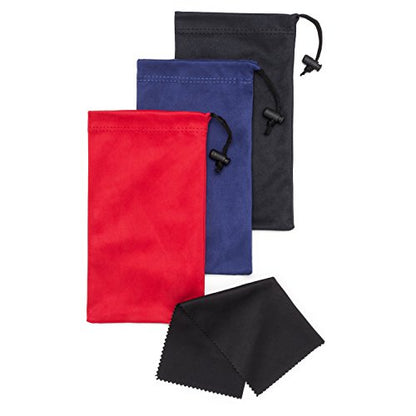 Mamlyn Premium Quality Microfiber Sunglasses Pouch With Spring Fastener - color: Black Blue Red