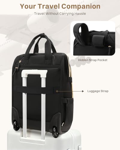 Rolling Puffer Backpack for Women, Travel Backpack with Wheels, 16 Inch Wheeled Laptop Backpck, Dual-Opening Design Overnight College Underseat Carry on Luggage, Roller Business Work Bag, Black - color: Square Quilt Black