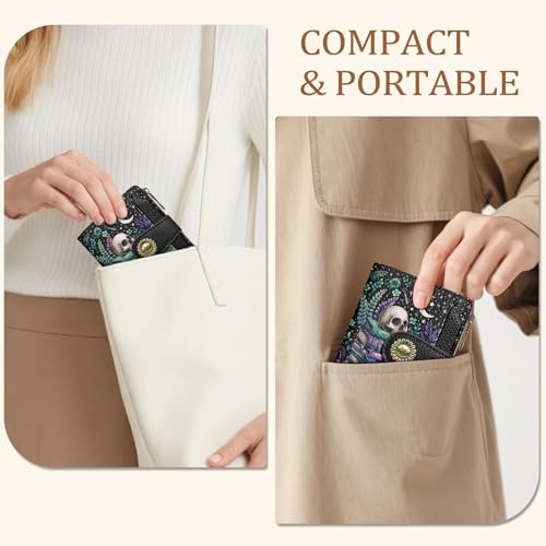 Icycay Goth Gothic Small Wallet Women RFID Blocking Credit Card Holder - color: Goth Skull