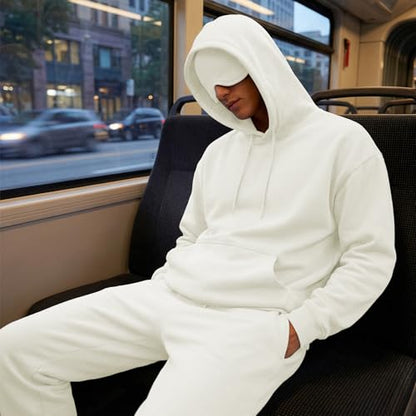Ainangua Mens Oversized Pullover Essentials Hoodie with Eye Mask Built In Comfor Airplane Mode Travel Sleep Wearable Blanket - color: White, size: Large
