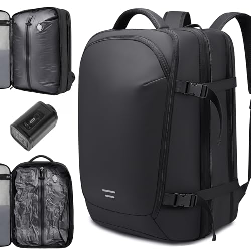 TANGCOLR Vacuum Travel Backpack with Pump for Men Women, 42L Expandable Vacpack Laptop Backpack Flight Approved with Vacuum Compression System - color: Black-a42l