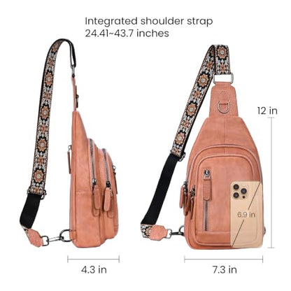 HESHE Leather Sling Bag for Women RFID Crossbody Purse Fanny Pack Chest Bag - color: Pink