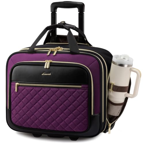 LOVEVOOK Rolling Laptop Bag for Women, Underseat Carry On Bag with Wheels - color: Purple-Black
