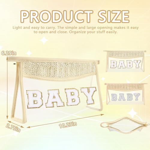 Cute Boho Patch Baby Bag Clear Makeup Letter Bag, Waterproof Zipper Make up Bags Toiletry Pouch for Women Girls, Clear Letter Patch Cosmetic Bags Transparent Organizer Pouch for Travel(Baby, Beige) - color: Baby-Beige