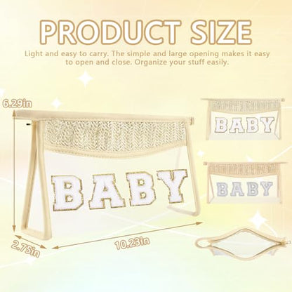 Cute Boho Patch Baby Bag Clear Makeup Letter Bag, Waterproof Zipper Make up Bags Toiletry Pouch for Women Girls, Clear Letter Patch Cosmetic Bags Transparent Organizer Pouch for Travel(Baby, Beige) - color: Baby-Beige