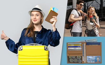 Light Brown RFID Genuine Leather Passport Wallet - color: Light Brown