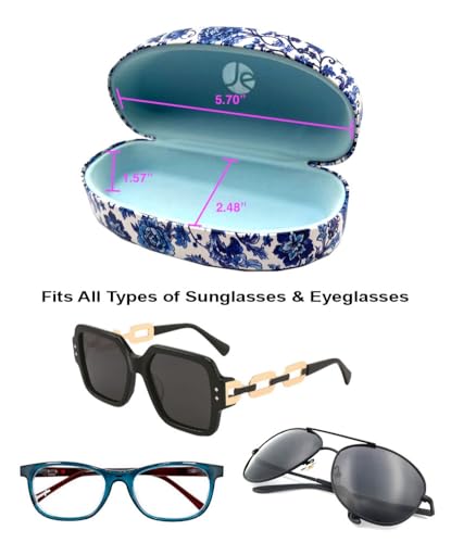 JAVOedge Style Eyeglass & Sunglasses Case - Extra Large Hard Shell Protective Case with Cleaning Cloth - color: Porcelain Bloom