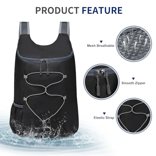 20L Small Hiking Backpack Lightweight Packable Daypack Black | Foldable Day Pack for Men Women Functional Style Small Outdoor Backpack Waterproof for Travel Camping Mountaineering - color: Black
