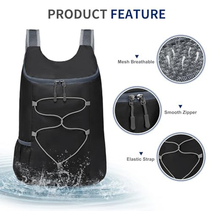 20L Small Hiking Backpack Lightweight Packable Daypack Black | Foldable Day Pack for Men Women Functional Style Small Outdoor Backpack Waterproof for Travel Camping Mountaineering - color: Black