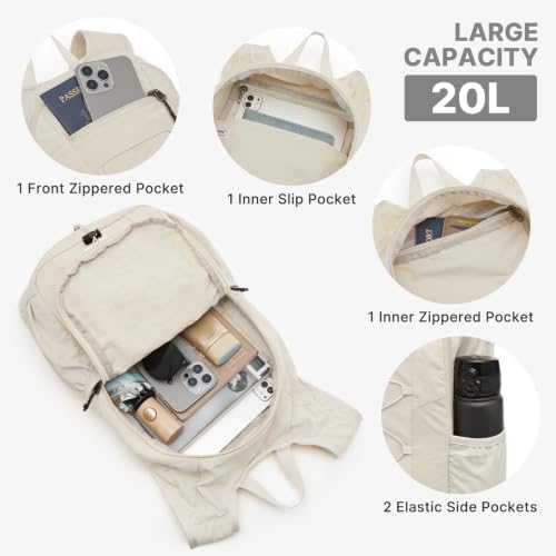 G4Free 20L Lightweight Packable Hiking Backpack for Women Men - color: Beige