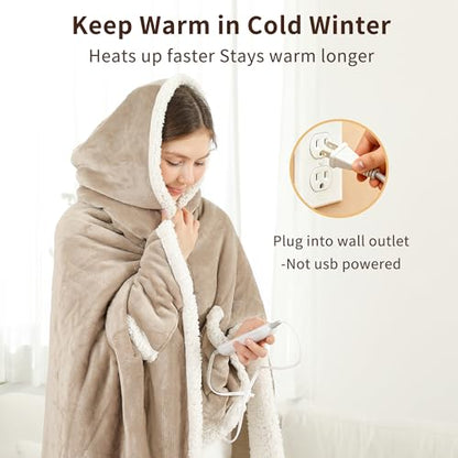 ESTINGO Wearable Heated Blanket Electric Throw, Heated Shawl for Women - color: Light Beige, size: 50"x64"