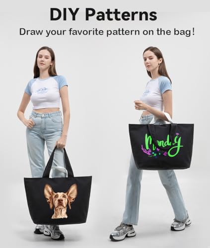 Bagelite 22'' 50L 100% Cotton Oversized Travel Tote Bag for Women - Tear-Resistant, Overnight/Weekend/Beach Bag - color: Black 2（22'' Xl）