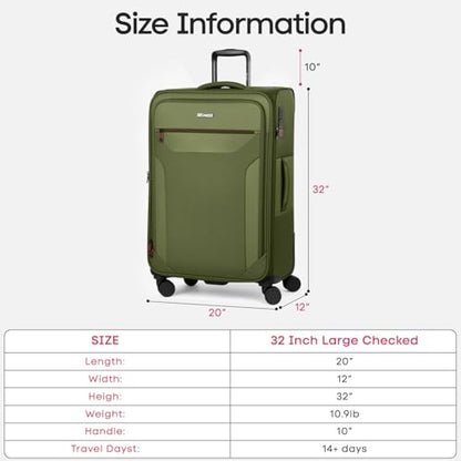 Softside Suitcases w/Wheels 32 Inch Luggage,Expandable 20% - color: Green, size: Checked-Extra Large 32 inch