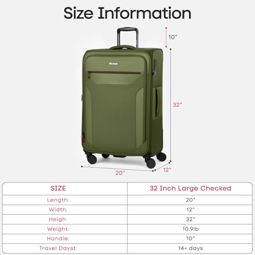 Softside Suitcases w/Wheels 32 Inch Luggage,Expandable 20% - color: Green, size: Checked-Extra Large 32 inch