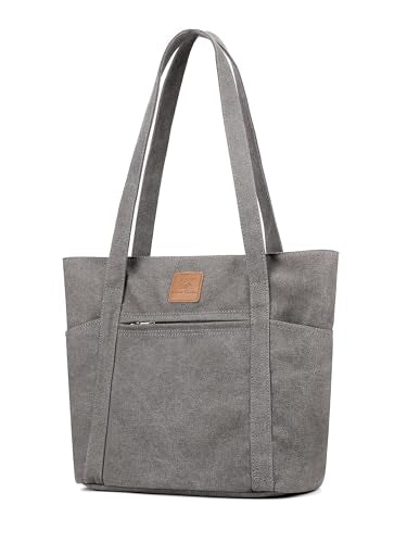 Light Canvas Shoulder Bag for Women Retro Bucket Tote - color: Gray