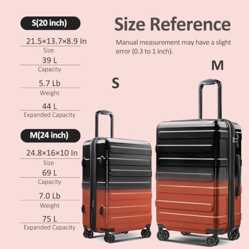 Checked 24inch Luggage with Spinner Wheels,Expandable - color: Ember, size: M (24 In)